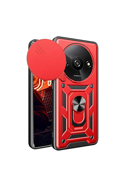 cepmoda حافظة REDMİ "A3 (4G)" ذات الطبقة المزدوجة - حلقة، حامل، غطاء منزلق لل...