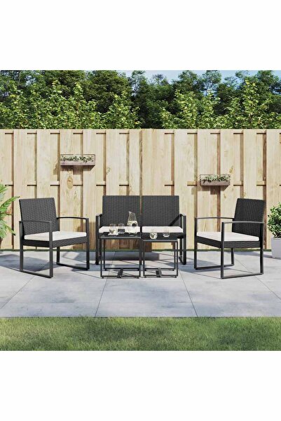 Concept Σετ επίπλων κήπου με μαξιλάρια, 5 τεμάχια, μαύρο, PP rattan