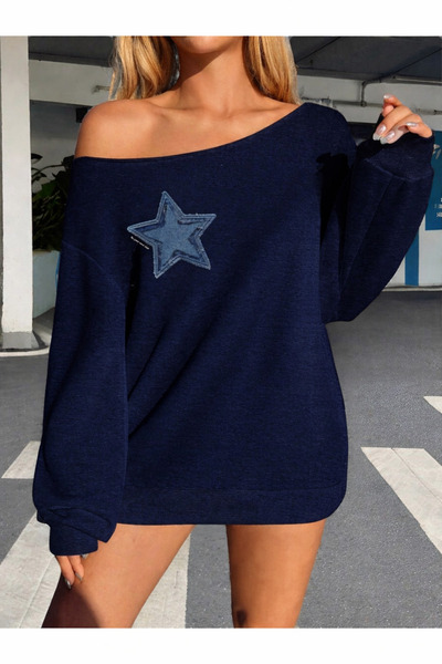 OVER HEAD Hanorac oversize cu imprimeu Blue Star pentru femei