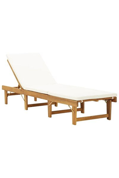 Concept Șezlong pliabil cu pernă, alb crem, lemn masiv de acacia