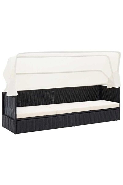 Concept Canapea de grădină cu copertină, negru, poliratan