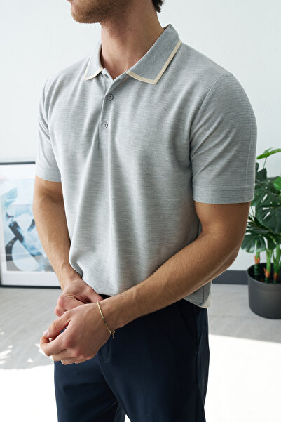 Wonraces Men's Regular Collar Detail Polo Neck T-Shirt