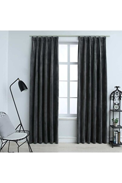 Concept Κουρτίνες συσκότισης με γάντζους, 2 τεμ., ανθρακί, 140x225 εκ. Βελούδο