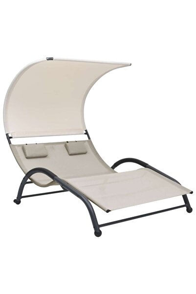 Concept Διπλό ξαπλώστρα θαλάσσης με τέντα, κρεμ, textilene