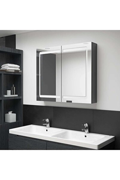 Concept Dulap de baie cu oglindă și LED, gri strălucitor, 80x12x68 cm