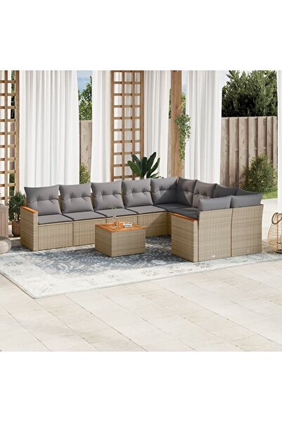 Concept Σετ καναπές κήπου με μαξιλάρια, 10 τεμάχια, μπεζ, πολυρατάν