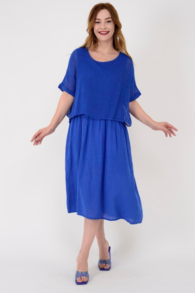 AYASOFYA OTANTIK Women's Italian S Cobalt Blue Plain Pattern Mesh 100% P Cott...