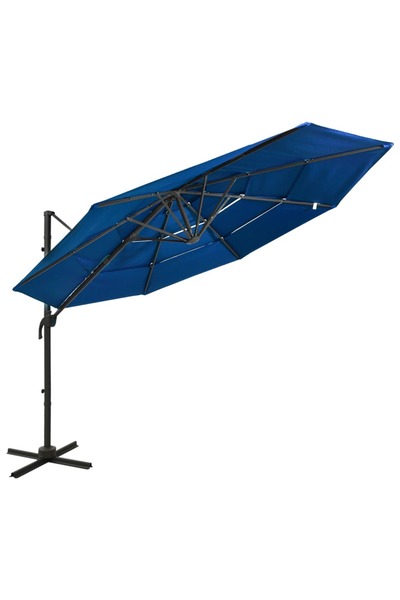 Concept Umbrelă de soare 4 niveluri, stâlp de aluminiu, azuriu, 3x3 m