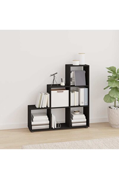 Concept Bibliotecă în trepte, negru, 107 cm, lemn compozit