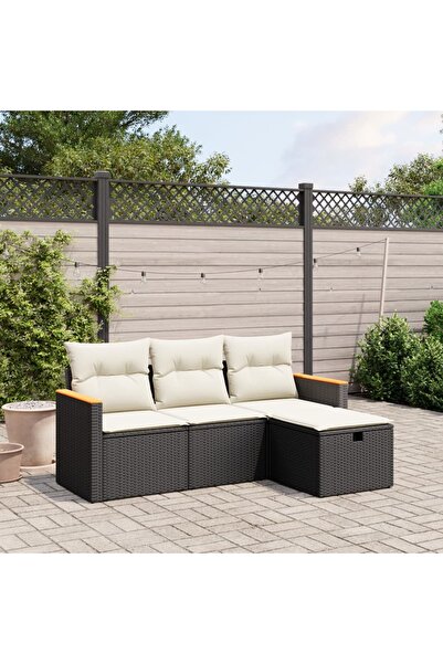 Concept Σετ επίπλων κήπου 4 τεμαχίων με μαξιλάρια, μαύρο, πολυρατάν