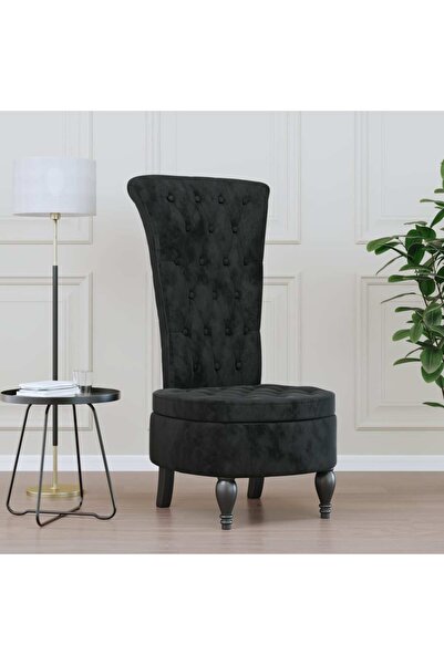 Concept High-back armchair, black, Velvet, button design