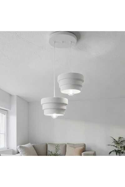 Dropcek eticaret Modern 2’li Sarkıt Avize Beyaz Katmanlı Silindir Tasarım Min...