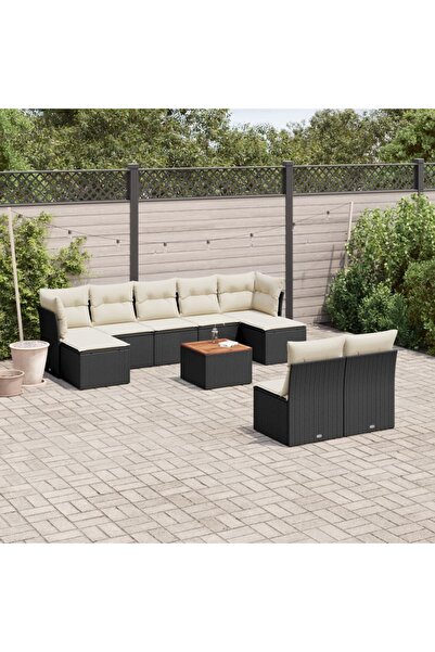 Concept Σετ καναπές κήπου με μαξιλάρια, 10 τεμάχια, μαύρο, πολυρατάν
