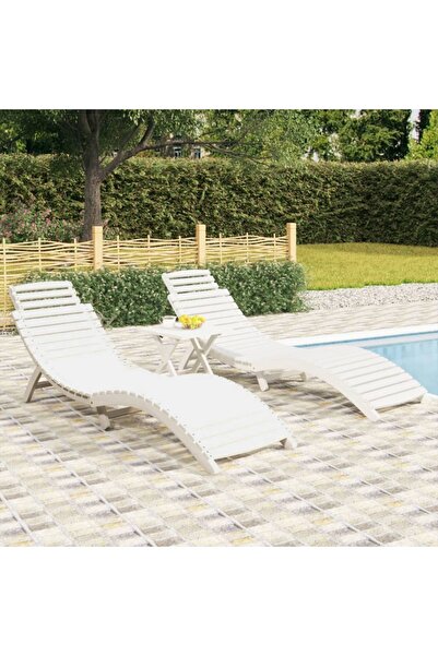 Concept Ξαπλώστρες, 2 τεμ., λευκές, 184x55x64 cm, μασίφ ξύλο ακακίας