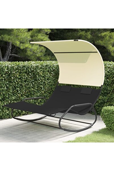 Concept Διπλό κουνιστή ξαπλώστρα/κουνουπιέρα παραλίας, μαύρο/κρεμ, textilene