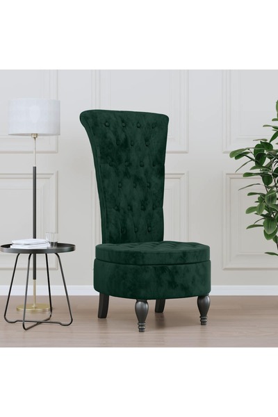Concept Dark green Velvet high-back armchair with buttons