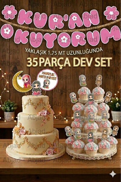 Genel Markalar 35 Parça Full Set Kız Erkek Kuran Okuyorum Temalı Banner Pasta...