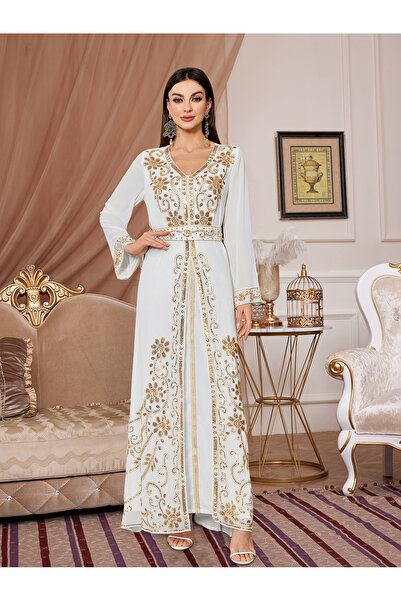 Madam Uniq Women's long sleeved fake two piece sequined robe dress