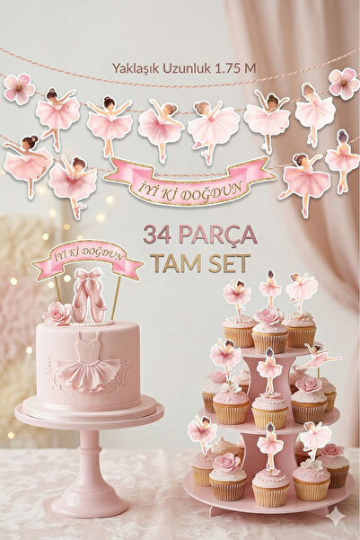 abjad Hiras Dizayn32 Parça Balerin Temalı Happy Birthday Doğum Günü Banner Pa...