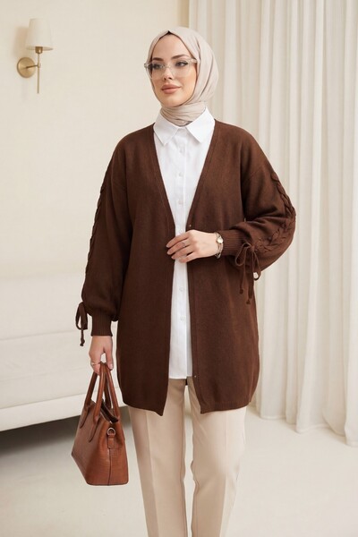 Modamorfo Kolu Hair Braided Casual Knitwear Cardigan -Brown