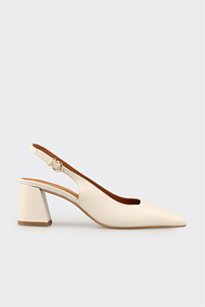 Elle Shoes Bej Deri Kadın Topuklu Ayakkabı