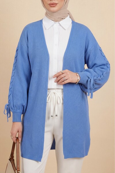 Modamorfo Kolu Hair Braided Casual Knitwear Cardigan -Blue