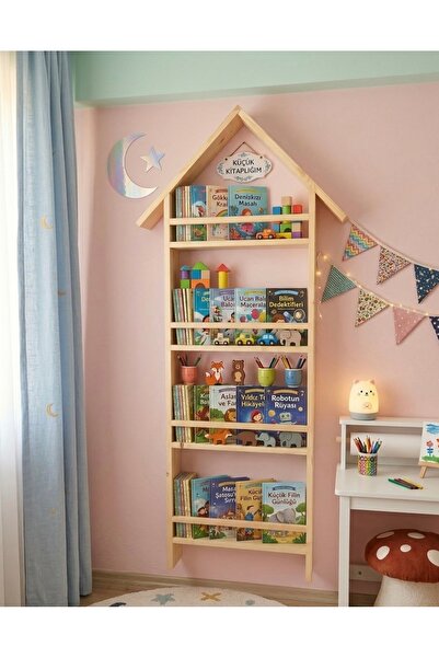 Wonderwoods Doğal Ahşap 4 Katlı Montessori Kitaplık