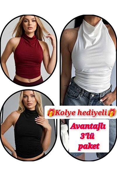 trendhazan Avantajlı 3'lü paket Sırt Dekolteli Yandan Drapeli Sıfir Kol HALTE...
