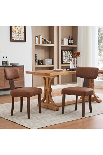 Garvee Set of 2 Dining Chairs,Curved Backrest, Hardwood Frame,Nailhead Trim,W...