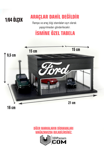 Butik 3D Baskı 1/64 Ölçekli Ford Showroom Tasarımlı Siyah Diorama Araç Sergil...