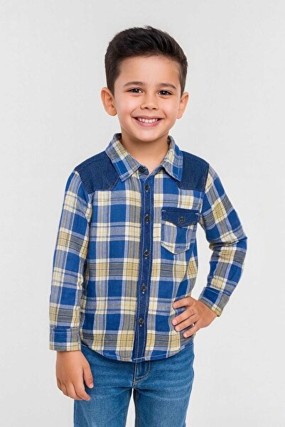 STITCH by MH Boys’ Checkered Multi-Color Long Sleeve Shirt Plaid Contrast Sho...