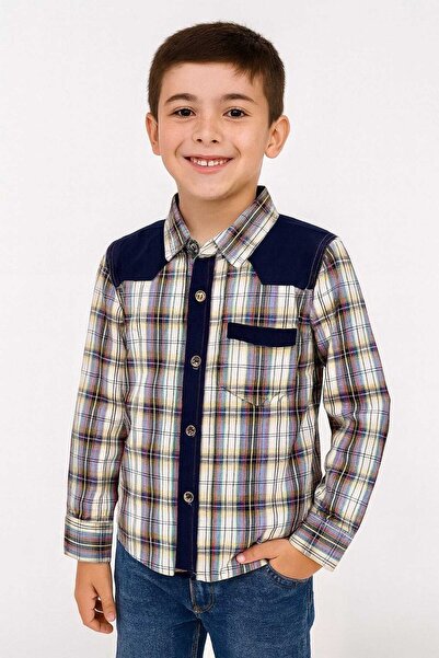 STITCH by MH Boys’ Checkered Multi-Color Long Sleeve Shirt Plaid Contrast Sho...
