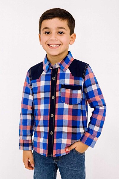 STITCH by MH Boys’ Checkered Multi-Color Long Sleeve Shirt Plaid Contrast Sho...