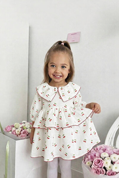 Neo Kids Kız Çocuk Kiraz Desenli Bebe Yaka Elbise