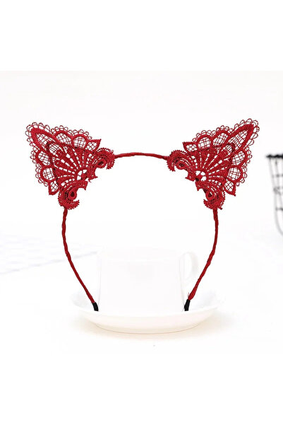 online kapsulavm avm alışveriş Lacy Red Cat Crown - Vintage Style Lace Cat Ear