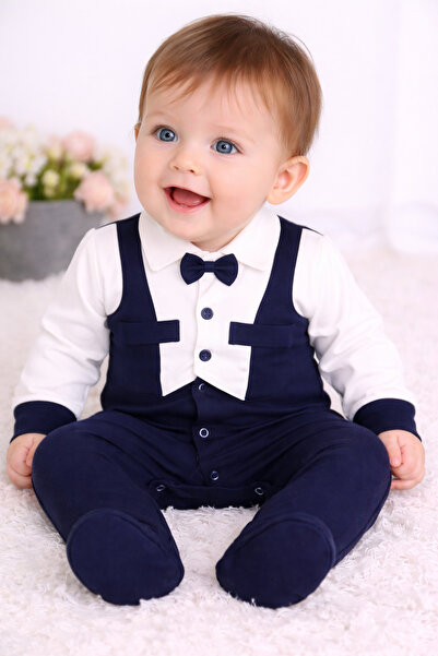 mothers dream Baby Boy Formal Romper with Bow Tie – Gentleman Style Cotton Ju...