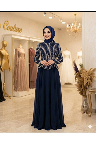 Ayşe Tesettür Zarif Drapeli Uzun asil Gece Elbisesi: Düğün, Nişan Tesettür Ab...