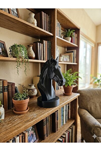 BCİ 3D Modern Dekoratif At Büstü - Mat Siyah Tasarım Heykel 25cm
