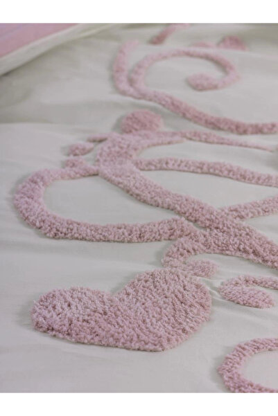 colezium Puff Embroidered Ranforce Double Size Mother's Day Nev Set Bellini Pink