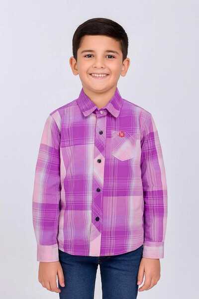 STITCH by MH Boys’ Pink Purple Checkered Shirt Long Sleeve Plaid | Sizes 2-12...