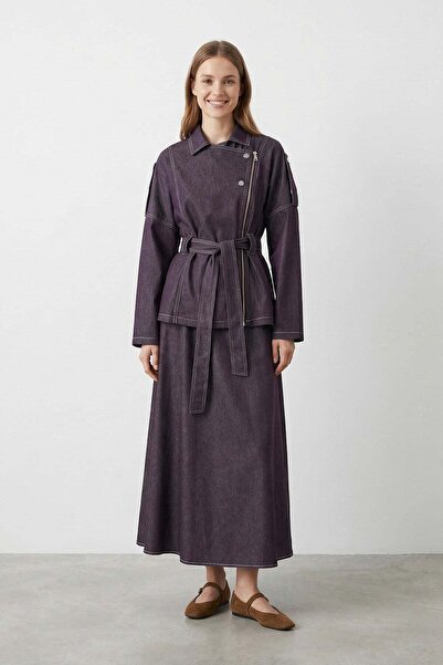 Loreen Women's Zipper Detailed Belted Denim Set – 20775Tks - Damson