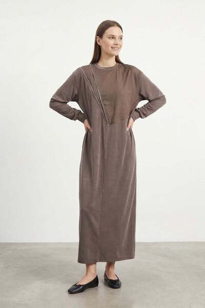 Puane Women's Crew Neck Embroidery Detailed Maxi Knitted Dress – 12686Elb - B...