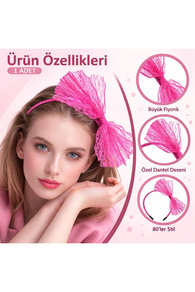 online kapsulavm avm alışveriş 80S 90S Neon Pink Lace Crown with Bow