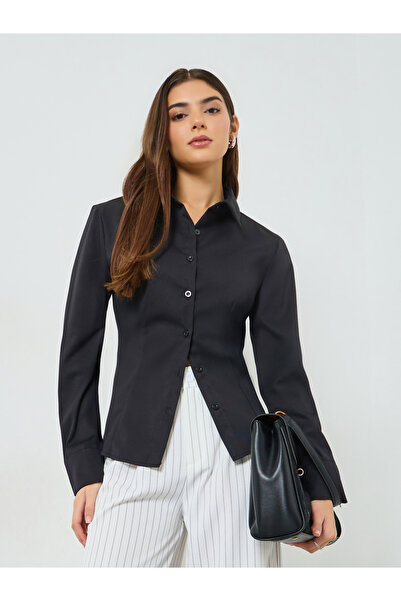 Take Two By Styli Black Long Sleeve Back Tie-Up Shirt