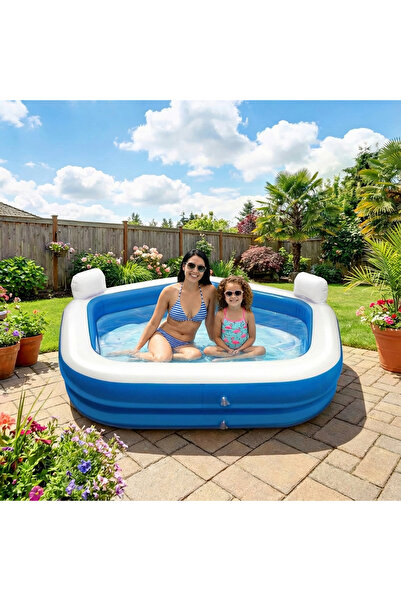 OEM Inflatable pool with headrest and drink holder - 213 x 206 x 60 cm - Whit...