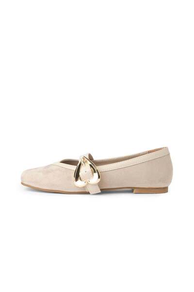 Mio Gusto Freya Beige Color Heart Buckled Women Ballet Flats