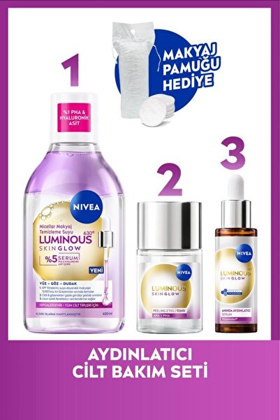NIVEA Skin Glow Aydınlatıcı Bakım Rutini, Makyaj Temizleme Suyu 400ml, Serum ...