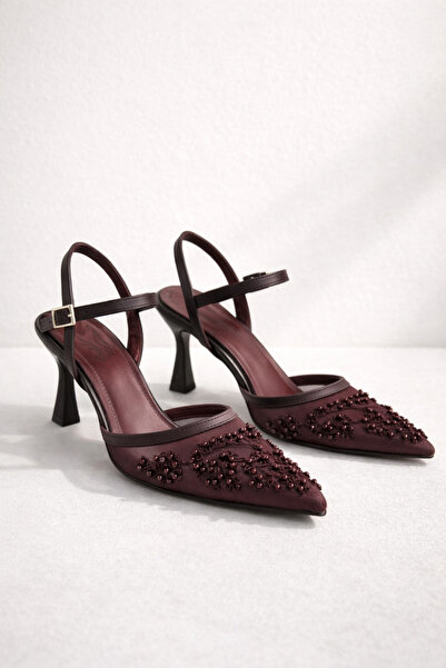 Parıltı Parla Women's Burgundy Pearl t Sheer t Tulle Pointed Toe Ankle t Buck...