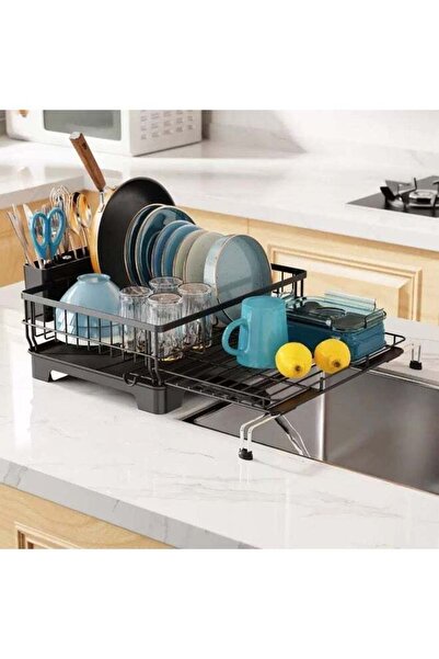 rayze Black Pull-Out Dish Drying Rack with Expandable Design