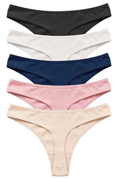 Cottonhill Cotton Pack Basic Women's Thong Panties 5-Pack-3